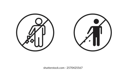 Do not litter sign vectors set in black. line and flat versions