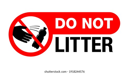 Do Not Litter sticker for environment protection and cleanliness - crossed person throwing empty bottle or can - isolated vector sticker for printing . Vector illustration