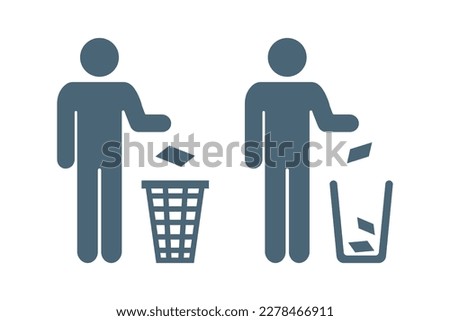 Do not litter symbol, tidy man puts garbage in a recycle bin