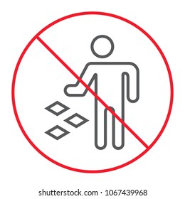 Do not litter thin line icon, prohibition and forbidden, no garbage sign vector graphics, a linear pattern on a white background, eps 10.
