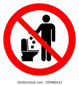 Do not litter in toilet, keep clean, prohibition sign, vector illustration.