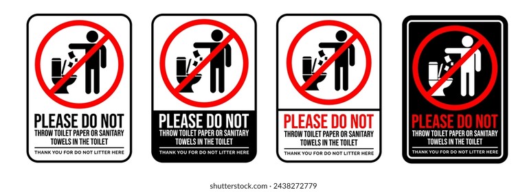 Do not litter in toilet paper or sanitary towels. Bin icon. Recycle icon set. Trash can collection. Trash icons set. Web icon, delete button. Delete symbol flat style on white background.