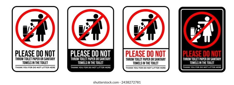 Do not litter in toilet paper or sanitary towels. Bin icon. Recycle icon set. Trash can collection. Trash icons set. Web icon, delete button. Delete symbol flat style on white background.