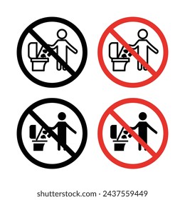 Do Not Litter in Toilet Sign Icon Set. Do not Drop paper in toilet vector symbol in a black filled and outlined style. Cleanliness Maintenance Sign.