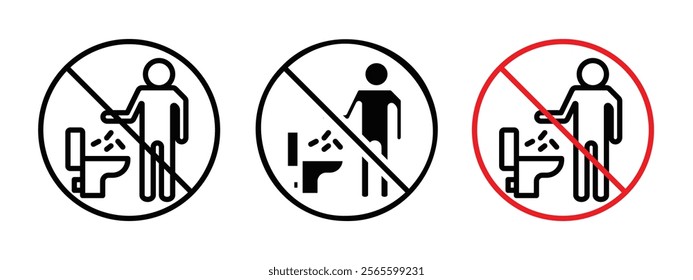 Do not litter in toilet sign vector in black and red colors