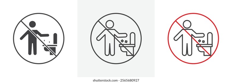 Do not litter in toilet sign vector in black and colored versions