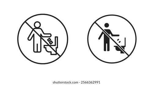 Do not litter in toilet sign vector in line stroke and flat versions