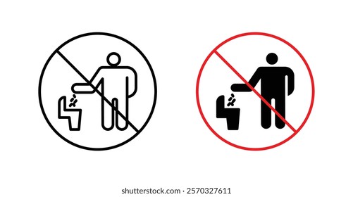 Do not litter in toilet sign vectors set in black. line and flat versions