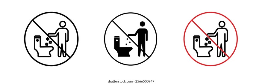 Do not litter in toilet signs flat and linear vector illustration on white background.