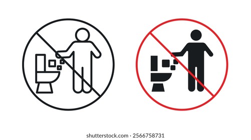 Do not litter in toilet signs in black outline, solid and colored style