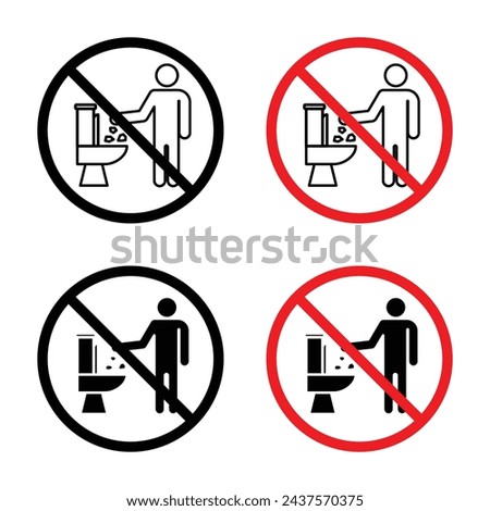 Do Not Litter in Toilet Vector Illustration Set. Do Not Drop Paper in Toilet sign suitable for apps and websites UI design style.