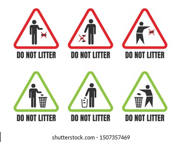Do not litter triangle signs set, keep clean icons