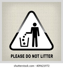 Do not litter, vector sign on white background. people throw garbage in the trash. inscription - please do not litter