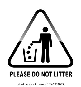 Do not litter, vector sign on white background. people throw garbage in the trash. inscription - please do not litter