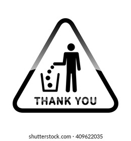 Do not litter, vector sign on white background. people throw garbage in the trash. inscription means - thank you throw garbage into a bucket