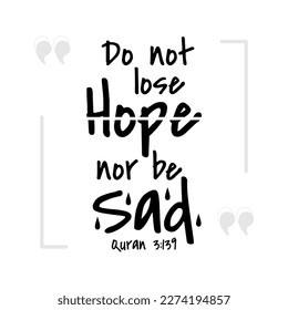 Do not lose hope nor be sad Muslim Quote and Saying background banner poster.