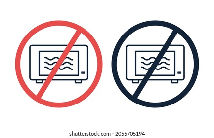 Do not for microwave information sign. Oven icon in crossed circle. Vector on white, isolated 