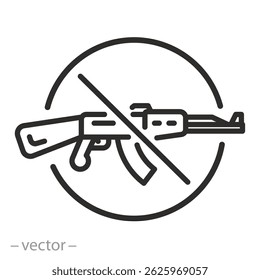 Zona no militar, ninguna señal de armas, icono de desmilitarización, Ilustración vectorial de línea delgada