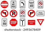 Do Not No Pass Set Turn on Red Left Right Speed Limit 50 No Parking Sign Road Traffic Regulatory Signage Vector EPS PNG Transparent No Background Clip Art 