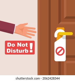 Do not open doors. Red prohibiting sign. Vector illustration flat design. Isolated on white background.