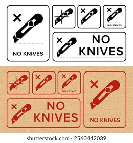 Do Not Open With Knife. Protective Packaging Instruction. Packaging Symbol. Sign and Label Indicating Items That Require Opening Without Blades to Avoid Damage to Contents or Packaging. No Knives