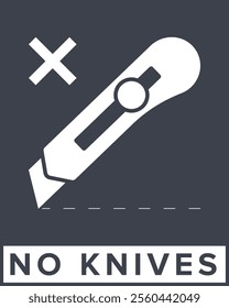 Do Not Open With Knife. Protective Packaging Instruction. Packaging Symbol. Sign and Label Indicating Items That Require Opening Without Blades to Avoid Damage to Contents or Packaging. No Knives