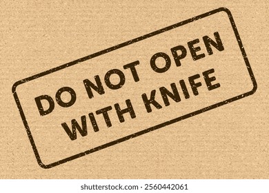 Do Not Open With Knife. Protective Packaging Instruction. Packaging Symbol. Sign and Label Indicating Items That Require Opening Without Blades to Avoid Damage to Contents or Packaging. No Knives