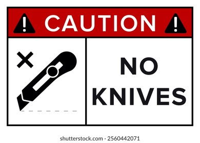 Do Not Open With Knife. Protective Packaging Instruction. Packaging Symbol. Sign and Label Indicating Items That Require Opening Without Blades to Avoid Damage to Contents or Packaging. No Knives