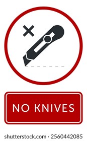 Do Not Open With Knife. Protective Packaging Instruction. Packaging Symbol. Sign and Label Indicating Items That Require Opening Without Blades to Avoid Damage to Contents or Packaging. No Knives