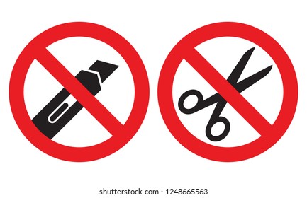 Do not open with a knife or scissors sign isolated on white background