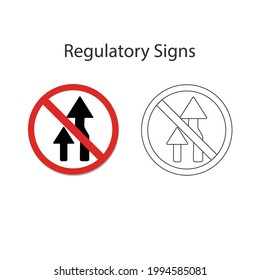 Do not overtake left traffic sign, Yellow vector illustration and hand drawing on white background.