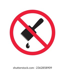 Do not paint brush sign. Prohibited painting vector icon. No paint icon. Forbidden brush icon. Warning, caution, attention, restriction, danger flat sign design. Paint brush symbol pictogram