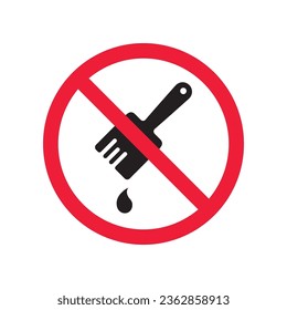 Do not paint brush sign. Prohibited painting vector icon. No paint icon. Forbidden brush icon. Warning, caution, attention, restriction, danger flat sign design. Paint brush symbol pictogram