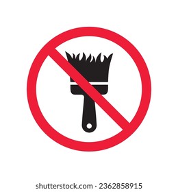 Do not paint brush sign. Prohibited painting vector icon. No paint icon. Forbidden brush icon. Warning, caution, attention, restriction, danger flat sign design. Paint brush symbol pictogram