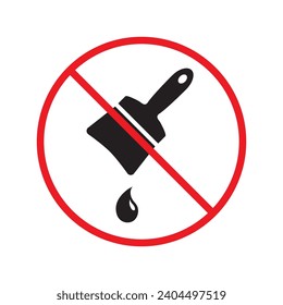 Do not paint brush sign. Prohibited painting vector icon. No paint icon. Forbidden brush icon. Warning, caution, attention, restriction, danger flat sign design. Paint brush symbol pictogram