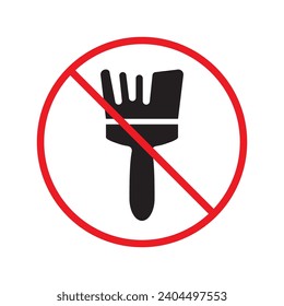 Do not paint brush sign. Prohibited painting vector icon. No paint icon. Forbidden brush icon. Warning, caution, attention, restriction, danger flat sign design. Paint brush symbol pictogram