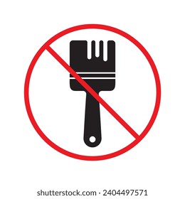 No pintar el signo del pincel. Icono vectorial de pintura prohibida. Sin icono de pintura. Icono de pincel prohibido. Advertencia, precaución, atención, restricción, diseño de señales llanas de peligro. Dibujo del símbolo de pincel