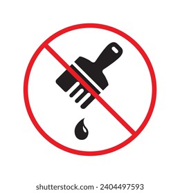 Do not paint brush sign. Prohibited painting vector icon. No paint icon. Forbidden brush icon. Warning, caution, attention, restriction, danger flat sign design. Paint brush symbol pictogram
