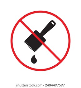 Do not paint brush sign. Prohibited painting vector icon. No paint icon. Forbidden brush icon. Warning, caution, attention, restriction, danger flat sign design. Paint brush symbol pictogram