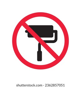 Do not paint sign. Prohibited painting vector icon. No paint icon. Forbidden brush icon. Warning, caution, attention, restriction, danger flat sign design. Paint roller symbol pictogram