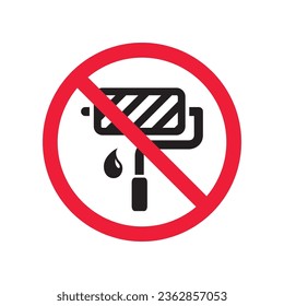 Do not paint sign. Prohibited painting vector icon. No paint icon. Forbidden brush icon. Warning, caution, attention, restriction, danger flat sign design. Paint roller symbol pictogram