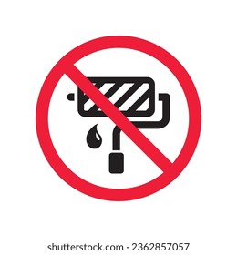 Do not paint sign. Prohibited painting vector icon. No paint icon. Forbidden brush icon. Warning, caution, attention, restriction, danger flat sign design. Paint roller symbol pictogram