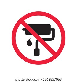 Do not paint sign. Prohibited painting vector icon. No paint icon. Forbidden brush icon. Warning, caution, attention, restriction, danger flat sign design. Paint roller symbol pictogram