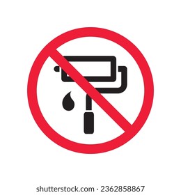 Zeichne kein Zeichen. Verbotenes Malen von Vektorsymbol. Kein Malsymbol. Verbotenes Pinselsymbol. Warnung, Vorsicht, Aufmerksamkeit, Einschränkung, Design der Gefahrenflaeche. Piktogramm für die Farbwalze