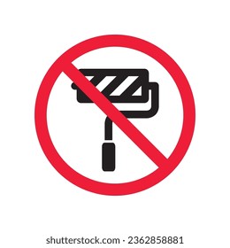 Do not paint sign. Prohibited painting vector icon. No paint icon. Forbidden brush icon. Warning, caution, attention, restriction, danger flat sign design. Paint roller symbol pictogram