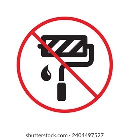 Do not paint sign. Prohibited painting vector icon. No paint icon. Forbidden brush icon. Warning, caution, attention, restriction, danger flat sign design. Paint roller symbol pictogram