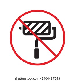 Do not paint sign. Prohibited painting vector icon. No paint icon. Forbidden brush icon. Warning, caution, attention, restriction, danger flat sign design. Paint roller symbol pictogram