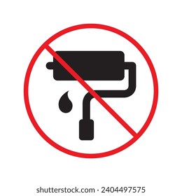 No pintar el signo. Icono vectorial de pintura prohibida. Sin icono de pintura. Icono de pincel prohibido. Advertencia, precaución, atención, restricción, diseño de señales llanas de peligro. Pintar pictograma del símbolo del rodillo