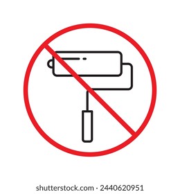 Do not paint sign. Prohibited painting vector icon. No paint icon. Forbidden brush icon. Warning, caution, attention, restriction, danger flat sign design. Paint roller symbol pictogram