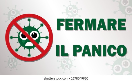 Do not panic banner during quarantine and pandemic in Italian against the background of the country's flag.